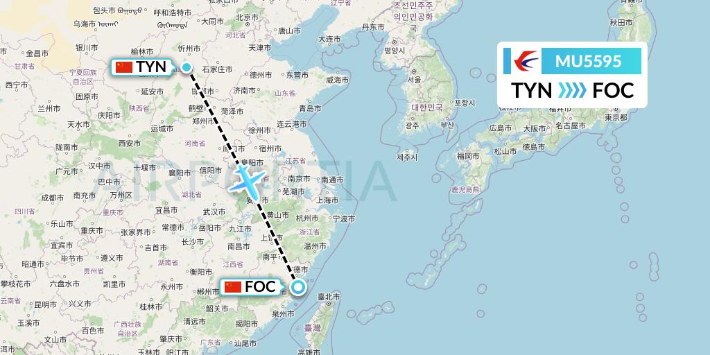 MU5595 China Eastern Airlines Flight Map: Taiyuan to Fuzhou