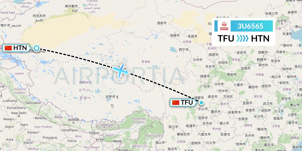 3U6565 Sichuan Airlines Flight Map: Chengdu to Hotan