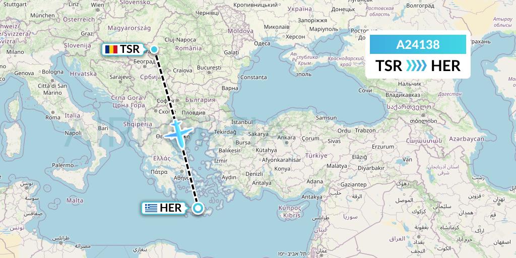 A24138 Anima Wings Aviation Flight Map: Timisoara to Heraklion