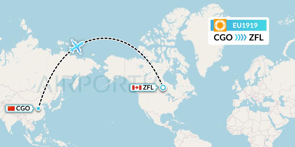EU1919 Chengdu Airlines Flight Map: Zhengzhou to South Trout Lake