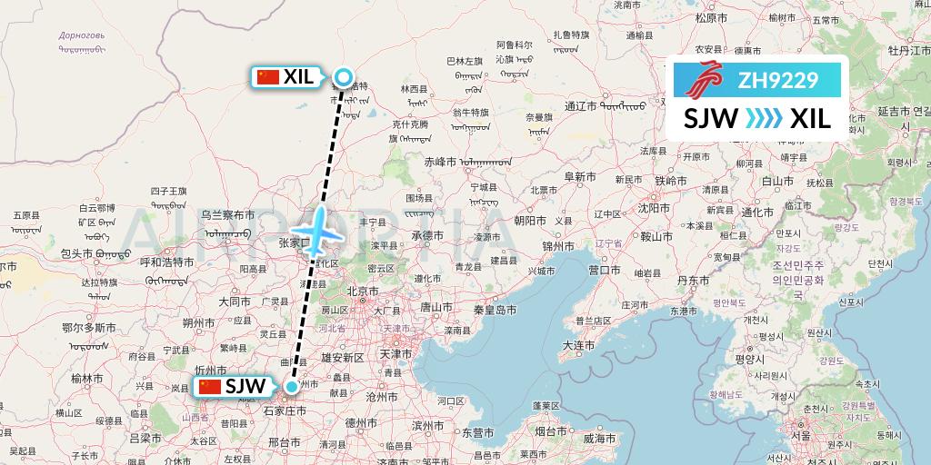 ZH9229 Shenzhen Airlines Flight Map: Shijiazhuang to Xilinhot