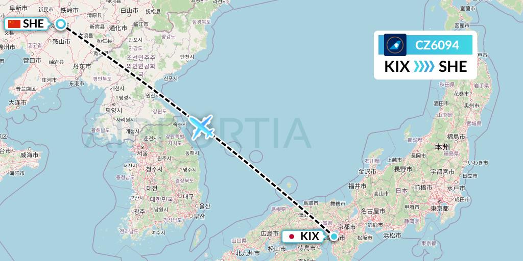 CZ6094 China Southern Airlines Flight Map: Osaka to Shenyang