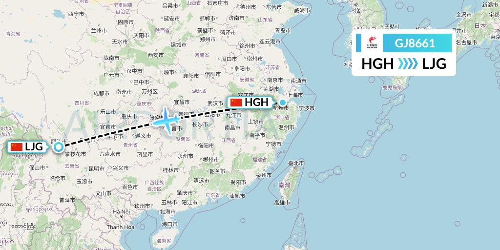 GJ8661 Loong Airlines Flight Map: Hangzhou to Lijiang