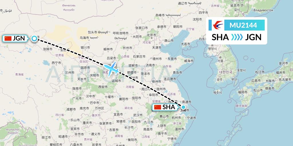 MU2144 China Eastern Airlines Flight Map: Shanghai to Jiayuguan