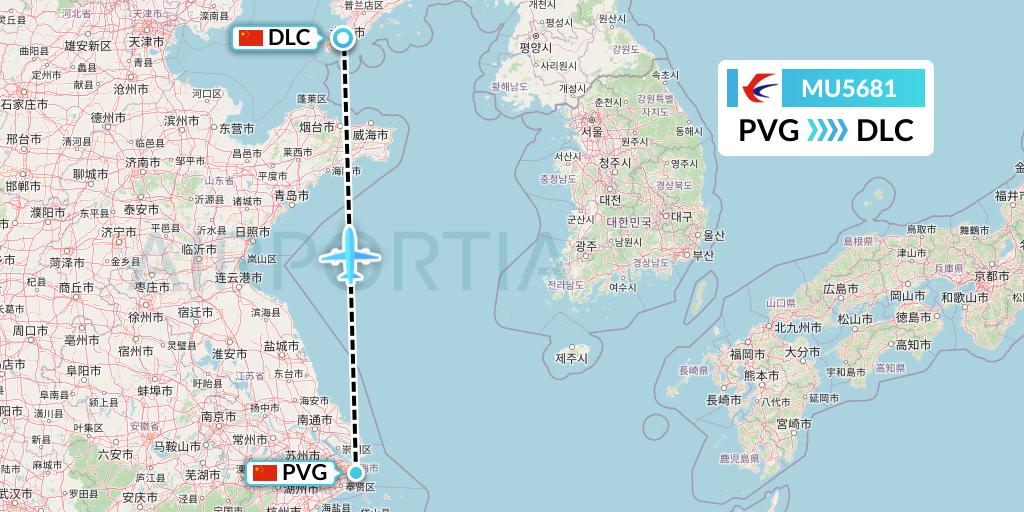 MU5681 China Eastern Airlines Flight Map: Shanghai to Dalian