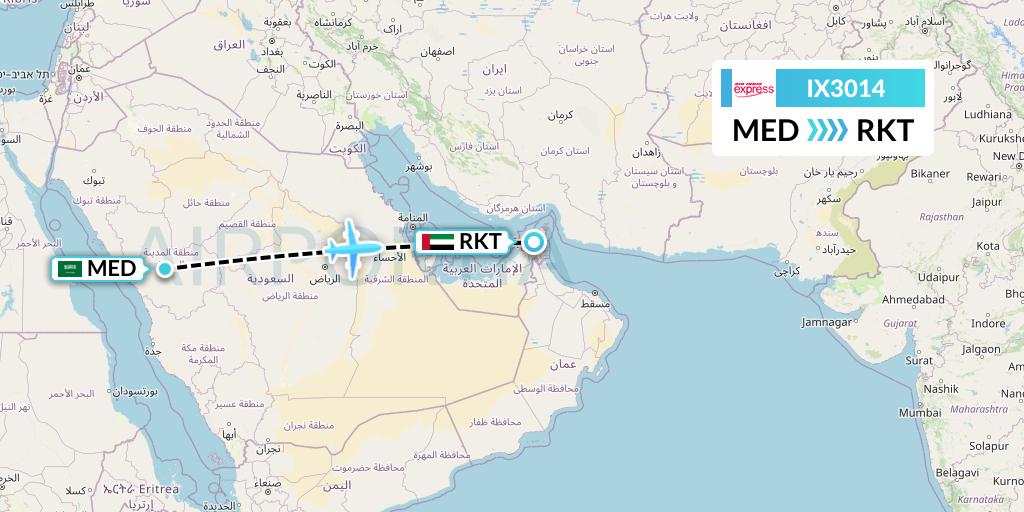 IX3014 Air India Express Flight Map: Medina to Ra'sal-Khaymah