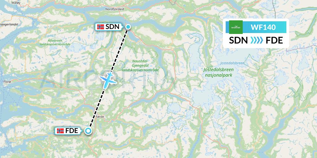 WF140 Wideroe Flight Map: Sandane to Forde