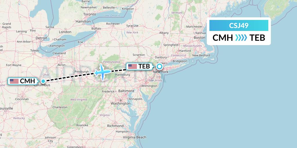 CSJ49 Castle Aviation Flight Map: Columbus to Teterboro