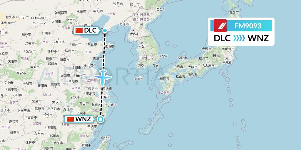 FM9093 Shanghai Airlines Flight Map: Dalian to Wenzhou