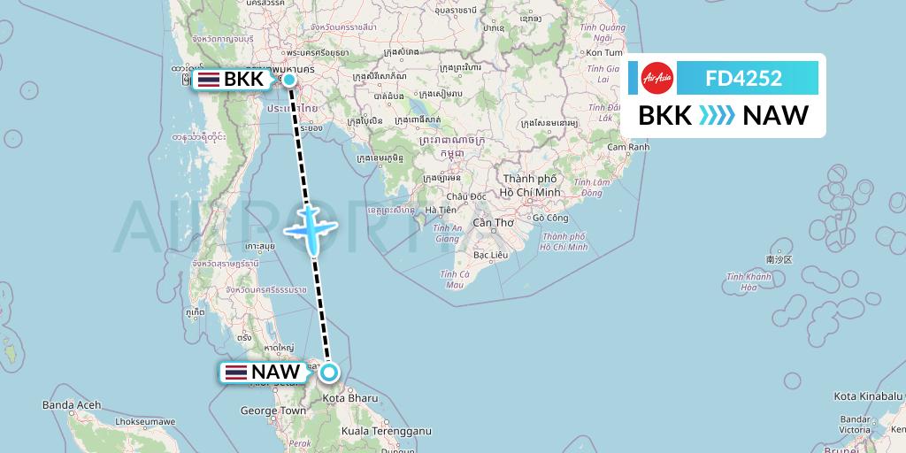 FD4252 Thai AirAsia Flight Map: Bangkok to Narathiwat
