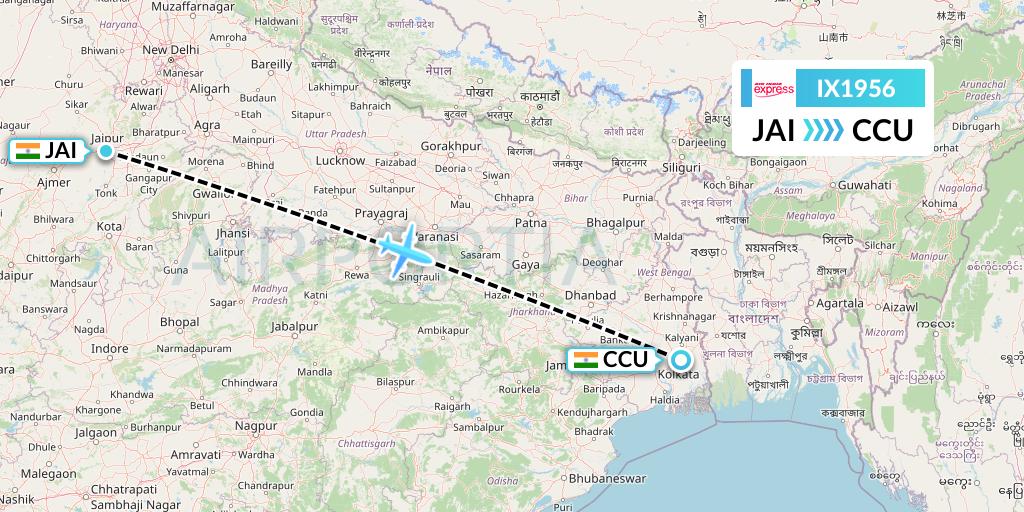 IX1956 Air India Express Flight Map: Jaipur to Kolkata