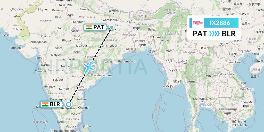 IX2886 Air India Express Flight Map: Patna to Bangalore