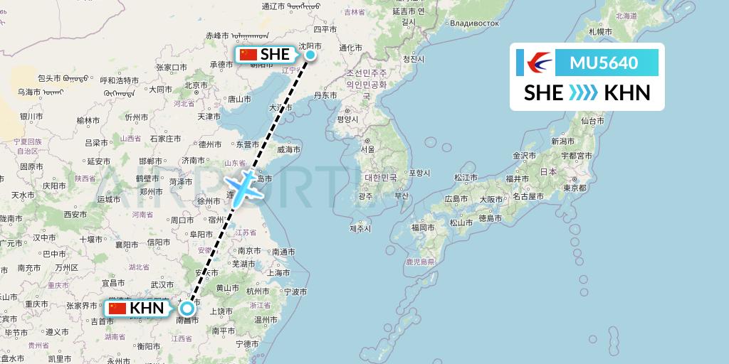 MU5640 China Eastern Airlines Flight Map: Shenyang to Nanchang