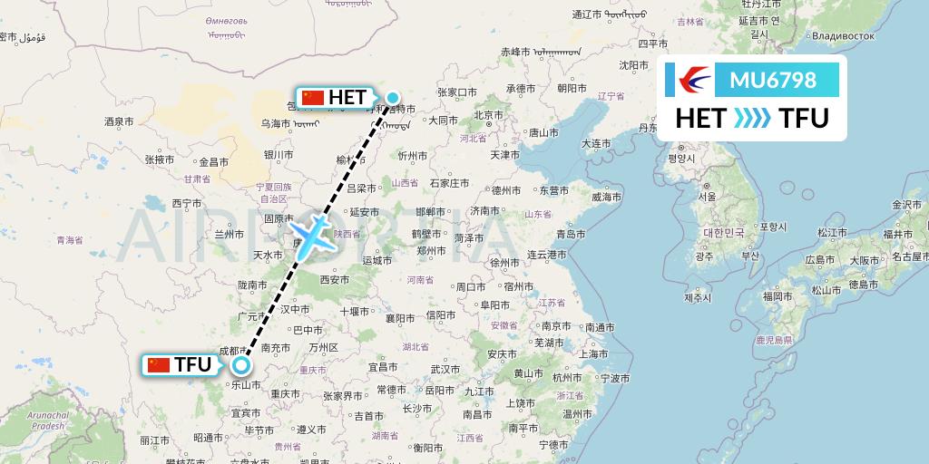 MU6798 China Eastern Airlines Flight Map: Hohhot to Chengdu