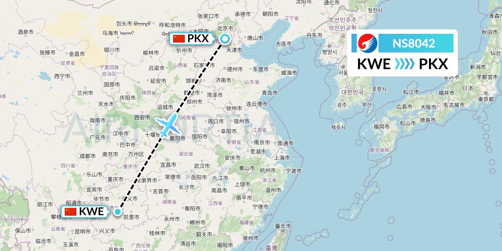 NS8042 Hebei Airlines Flight Map: Guiyang to Beijing