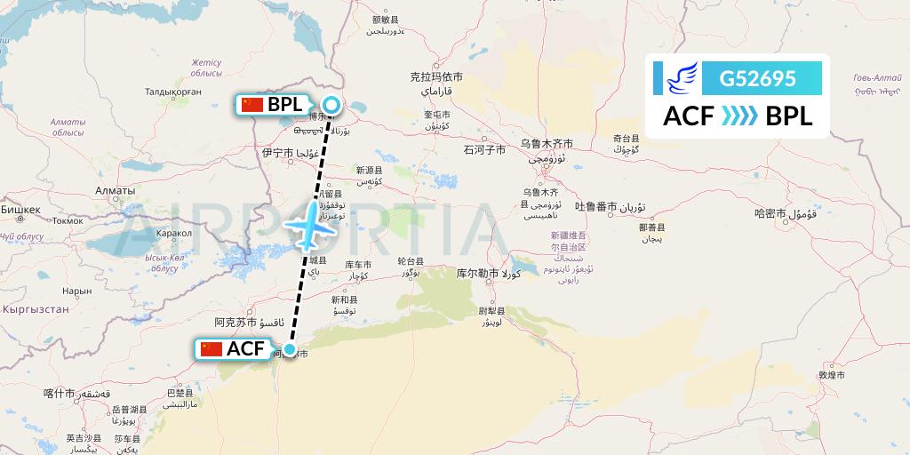G52695 China Express Airlines Flight Map: Aksu to Bole