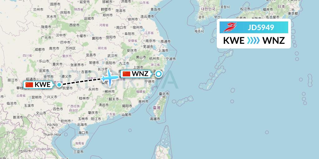 JD5949 Capital Airlines Flight Map: Guiyang to Wenzhou