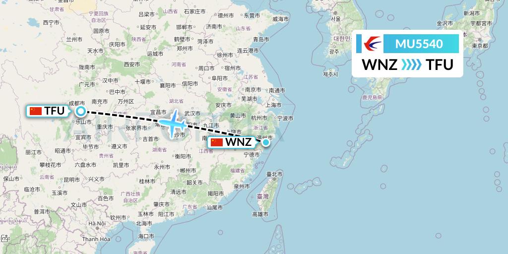 MU5540 China Eastern Airlines Flight Map: Wenzhou to Chengdu