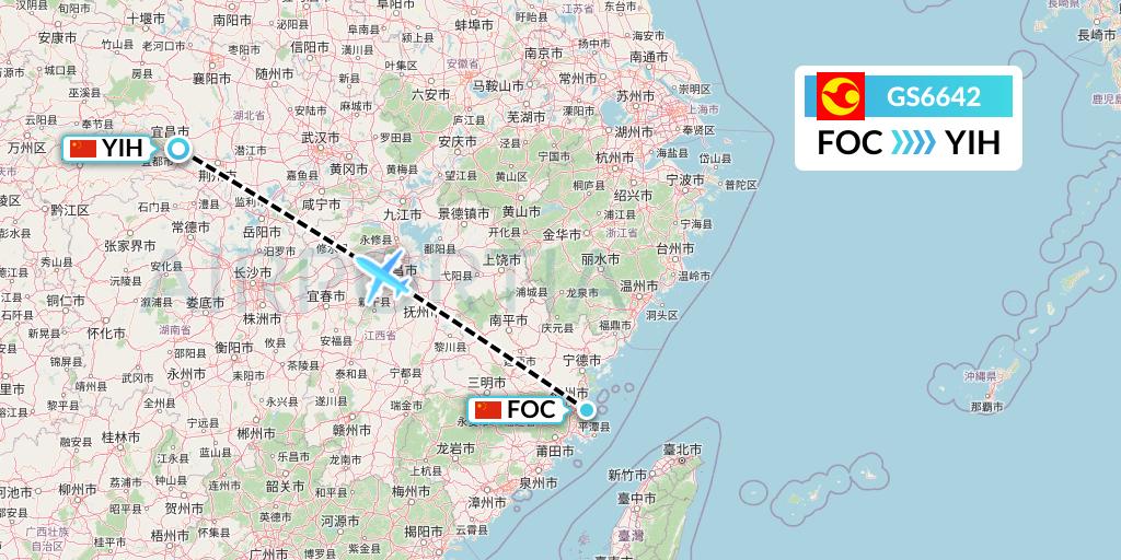 GS6642 Tianjin Airlines Flight Map: Fuzhou to Yichang