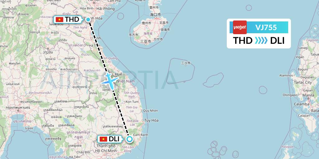 VJ755 VietJet Air Flight Map: Hanoi to Da Lat