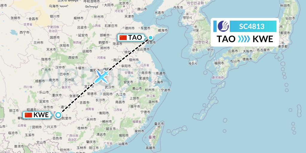 SC4813 Shandong Airlines Flight Map: Qingdao to Guiyang