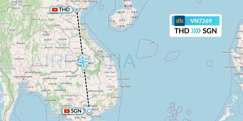 VN7269 Vietnam Airlines Flight Map: Hanoi to Ho Chi Minh City