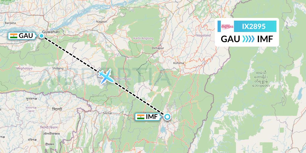 IX2895 Air India Express Flight Map: Guwahati to Imphal