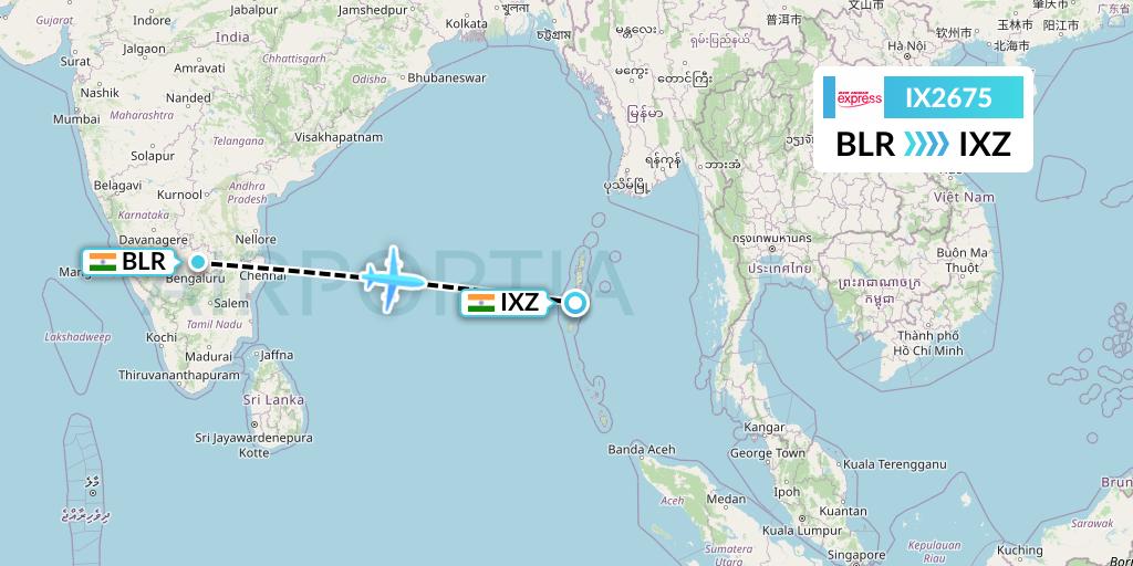 IX2675 Air India Express Flight Map: Bangalore to Port Blair