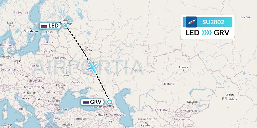 SU2802 Aeroflot Flight Map: St. Petersburg to Grozny