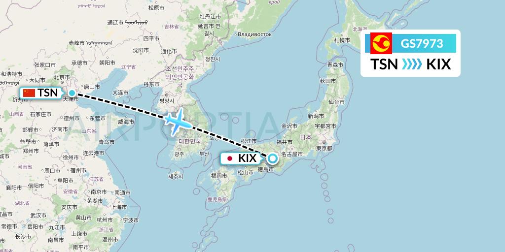 GS7973 Tianjin Airlines Flight Map: Tianjin to Osaka