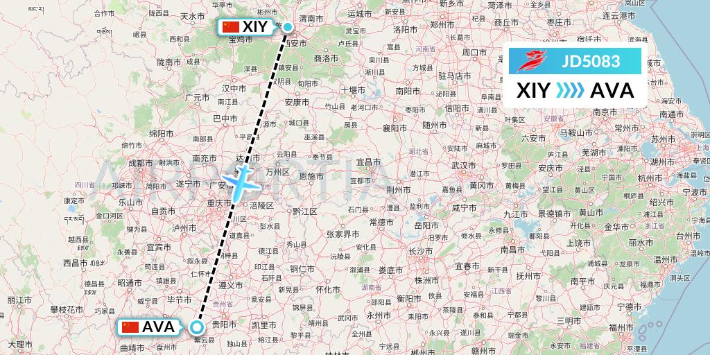 JD5083 Capital Airlines Flight Map: Xi'an to Anshun