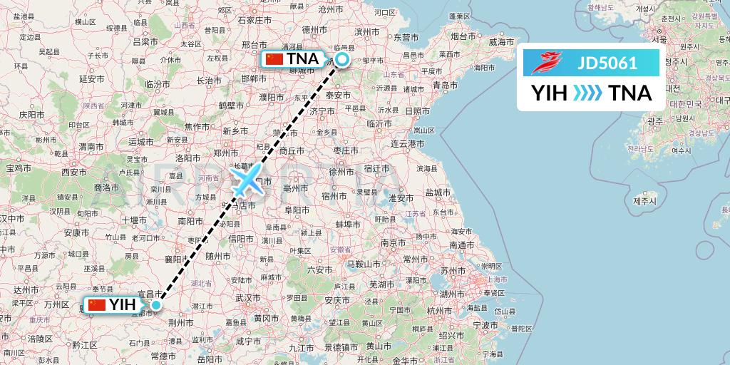 JD5061 Capital Airlines Flight Map: Yichang to Jinan