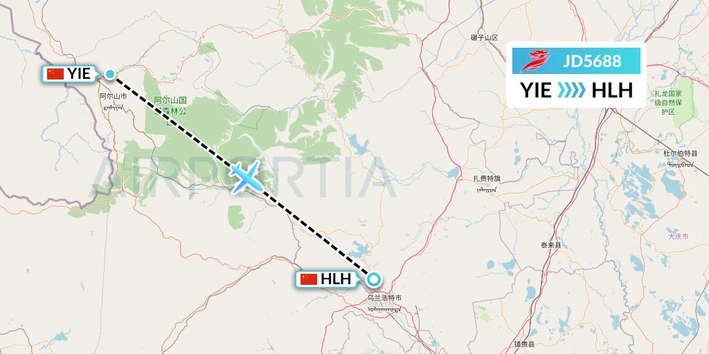 JD5688 Capital Airlines Flight Map: Arxan to Ulanhot