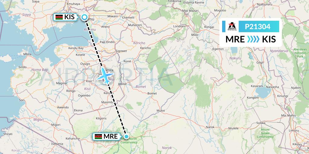 P21304 Airkenya Express Flight Map: Mara Lodges to Kisumu