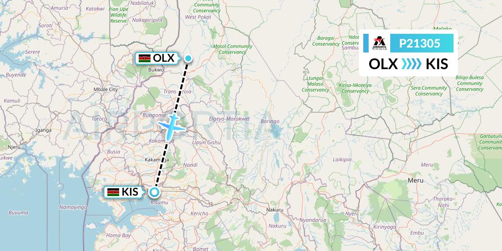 P21305 Airkenya Express Flight Map: Nairobi to Kisumu