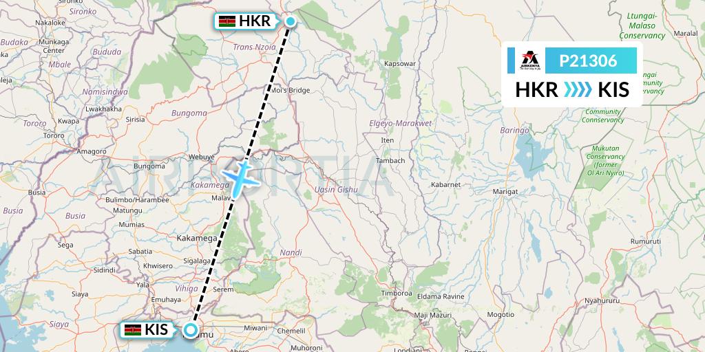 P21306 Airkenya Express Flight Map: Nairobi to Kisumu