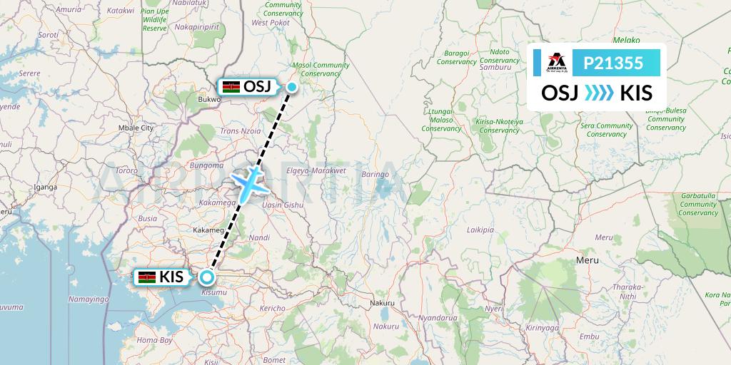 P21355 Airkenya Express Flight Map: Nairobi to Kisumu