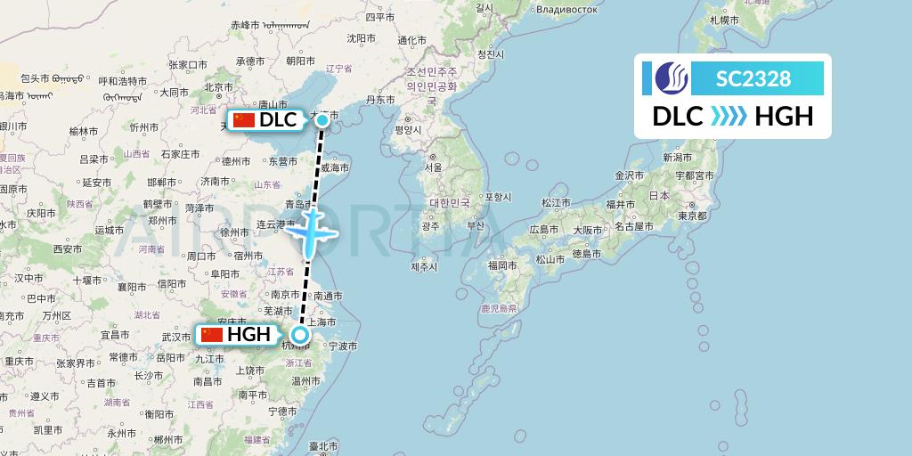 SC2328 Shandong Airlines Flight Map: Dalian to Hangzhou