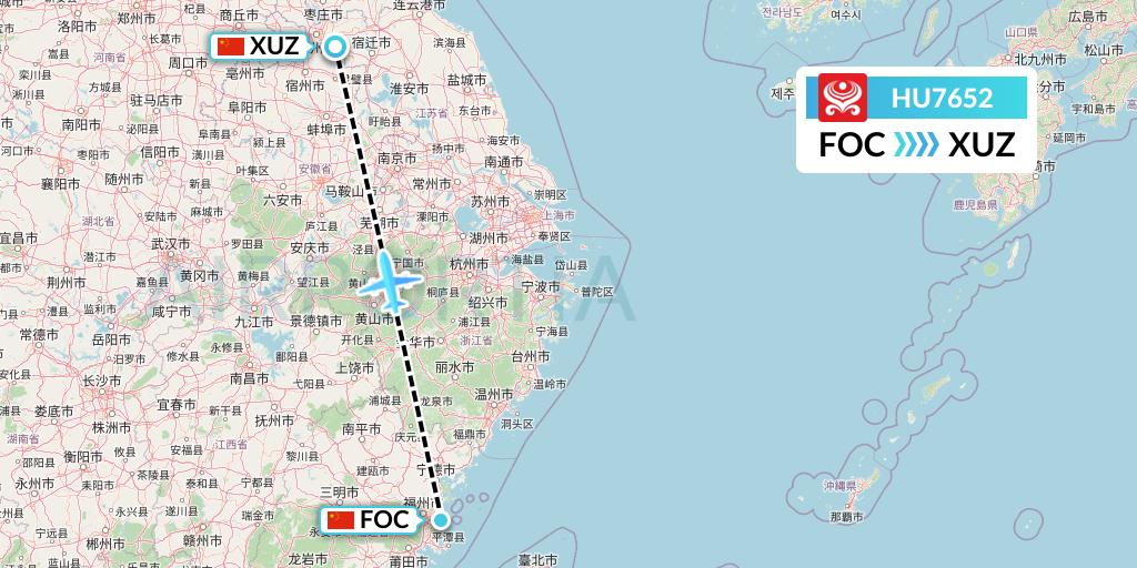HU7652 Hainan Airlines Flight Map: Fuzhou to Xuzhou