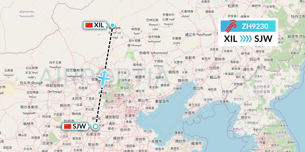 ZH9230 Shenzhen Airlines Flight Map: Xilinhot to Shijiazhuang