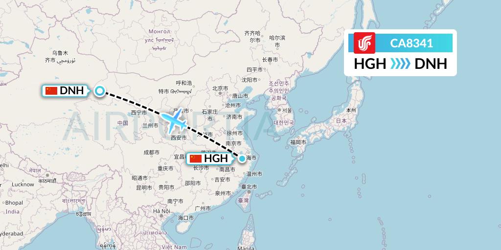CA8341 Air China Flight Map: Hangzhou to Dunhuang
