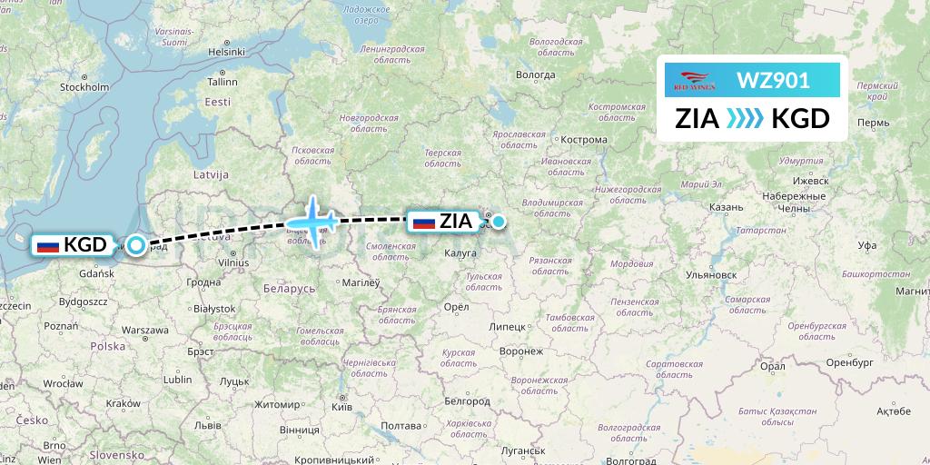 WZ901 Red Wings Flight Map: Moscow to Kaliningrad