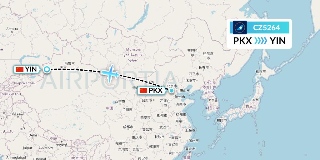 CZ5264 China Southern Airlines Flight Map: Beijing to Yining