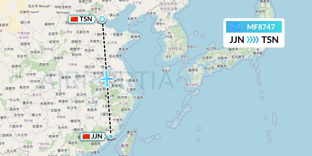 MF8747 Xiamen Airlines Flight Map: Jinjiang to Tianjin