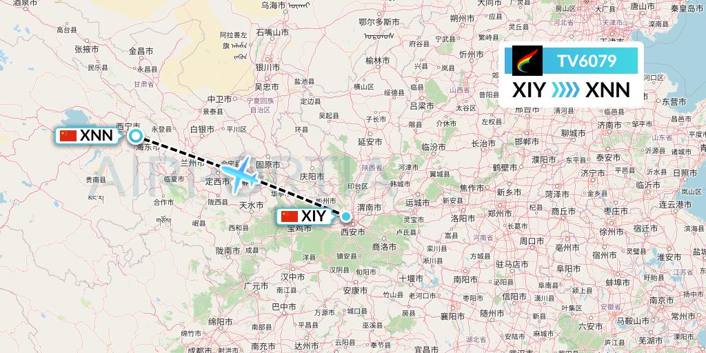 TV6079 Tibet Airlines Flight Map: Xi'an to Xining