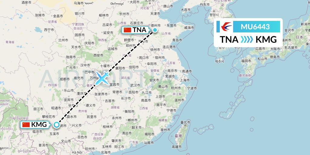 MU6443 China Eastern Airlines Flight Map: Jinan to Kunming