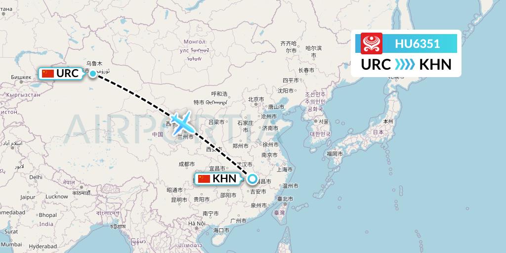HU6351 Hainan Airlines Flight Map: Urumqi to Nanchang