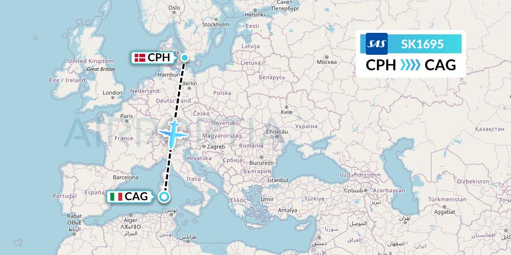 SK1695 SAS Flight Map: Copenhagen to Cagliari