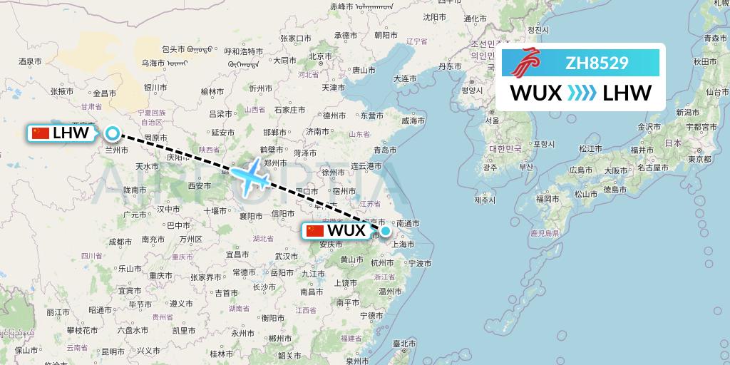 ZH8529 Shenzhen Airlines Flight Map: Wuxi to Lanzhou