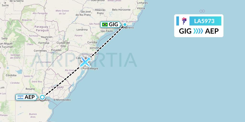 LA5973 LAN Airlines Flight Map: Rio de Janeiro to Buenos Aires